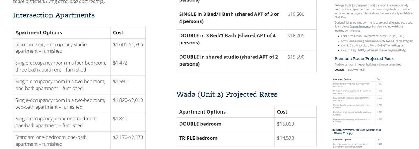 Foothill Student Housing Menu