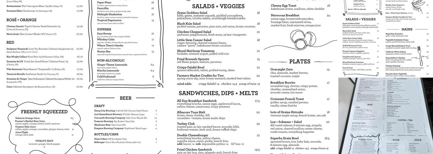 Superba Food + Bread Hollywood Menu