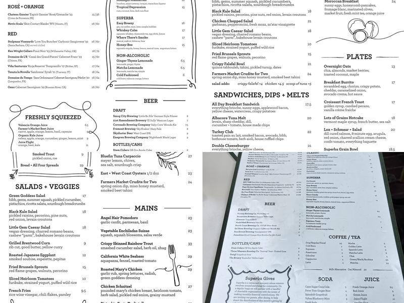 Superba Food + Bread Hollywood Menu