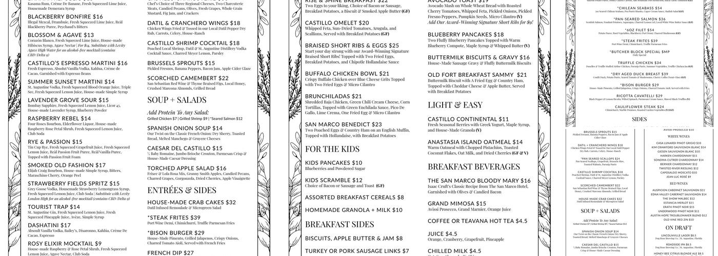 Castillo Craft Bar + Kitchen Menu