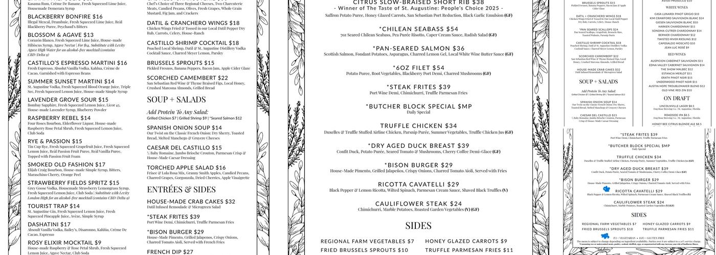 Castillo Craft Bar + Kitchen Menu