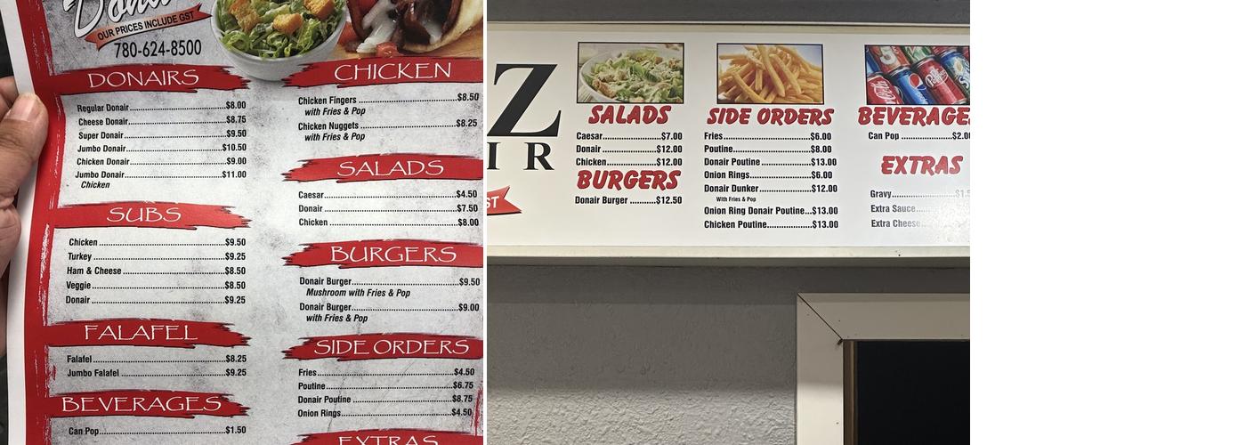 Alz Donair Menu