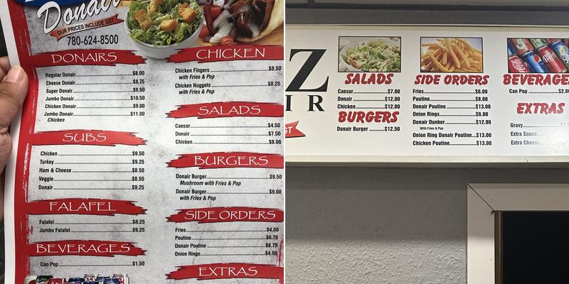 Alz Donair Menu