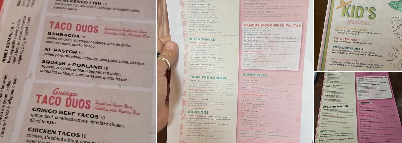 Uptown Cantina Menu