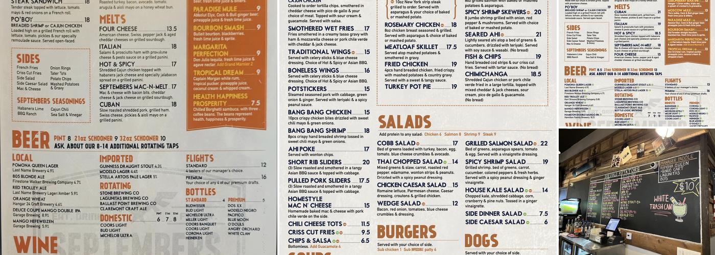 Septembers Taproom & Eatery - Chino Hills Menu