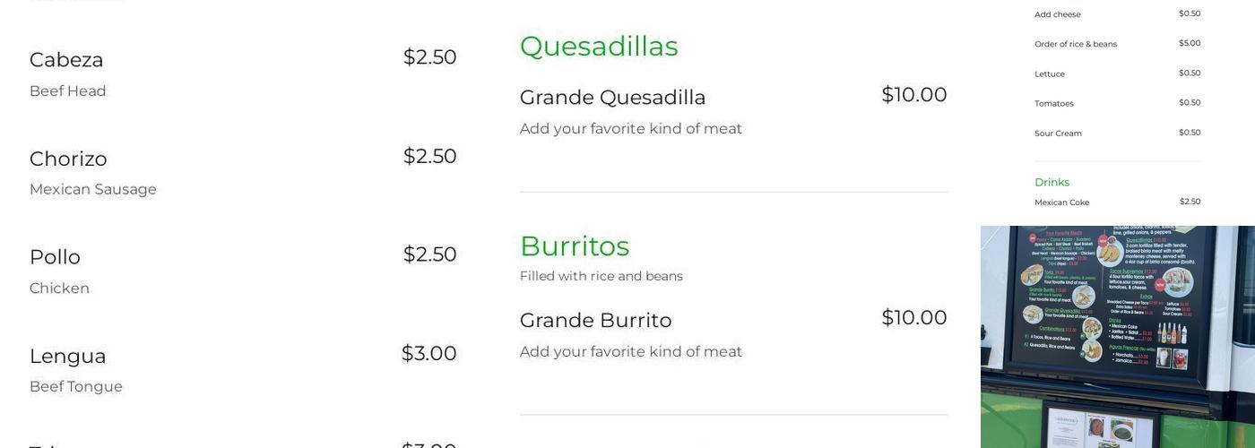 Tacos Atilano - Sherwood Menu