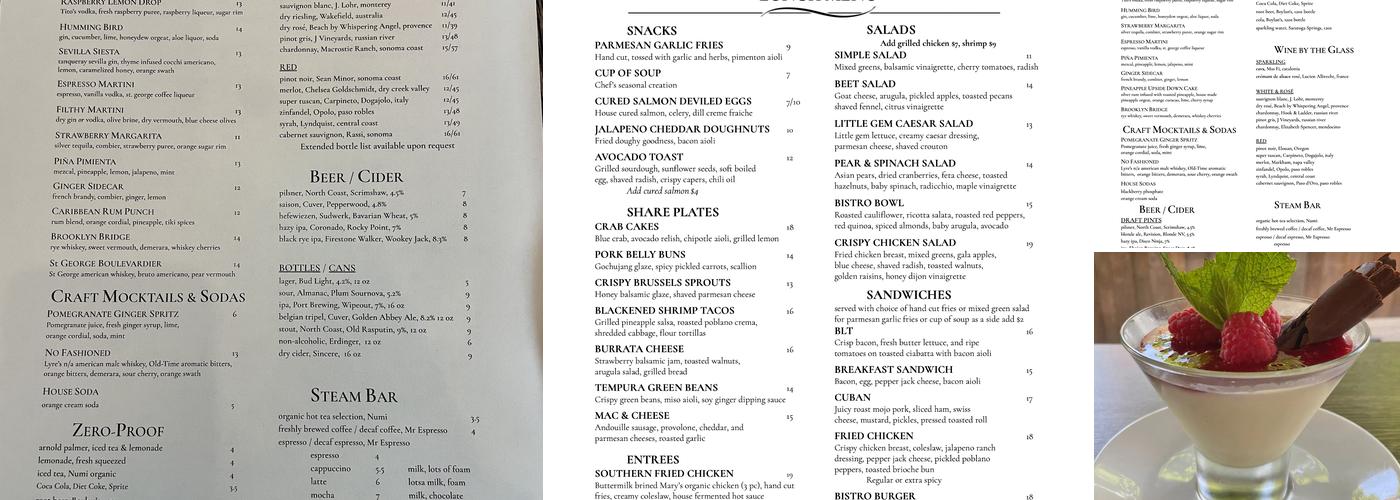 Crescent Bistro Menu