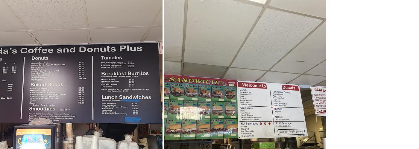 Linda's Coffee and Donuts, Plus Menu