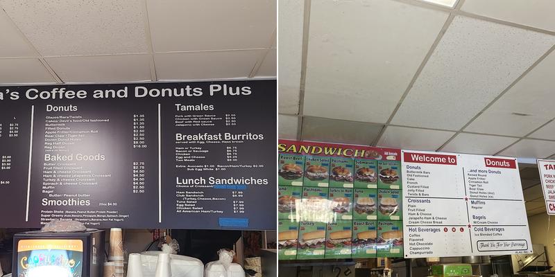 Linda's Coffee and Donuts, Plus Menu