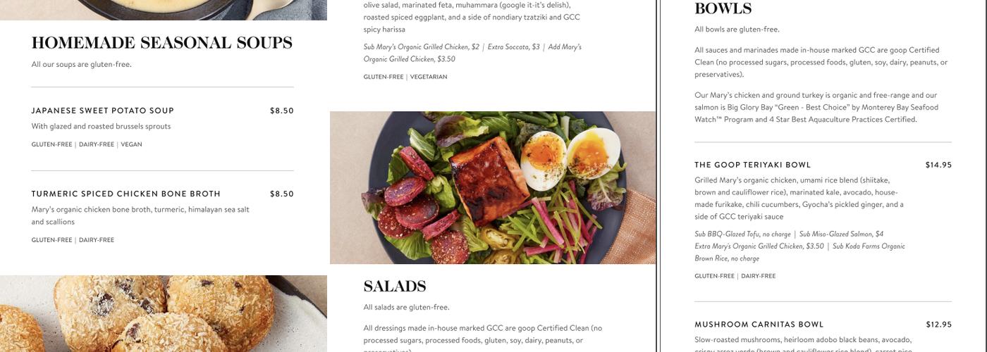 goop Kitchen Menu
