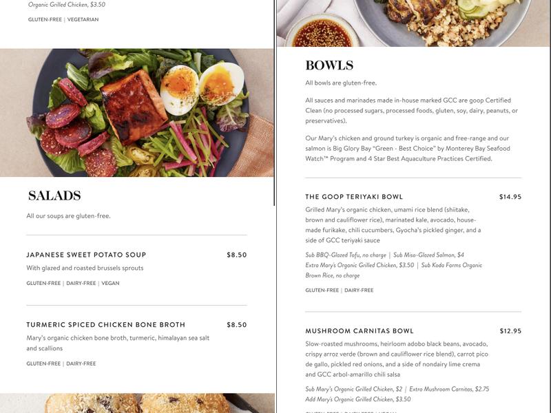 goop Kitchen Menu