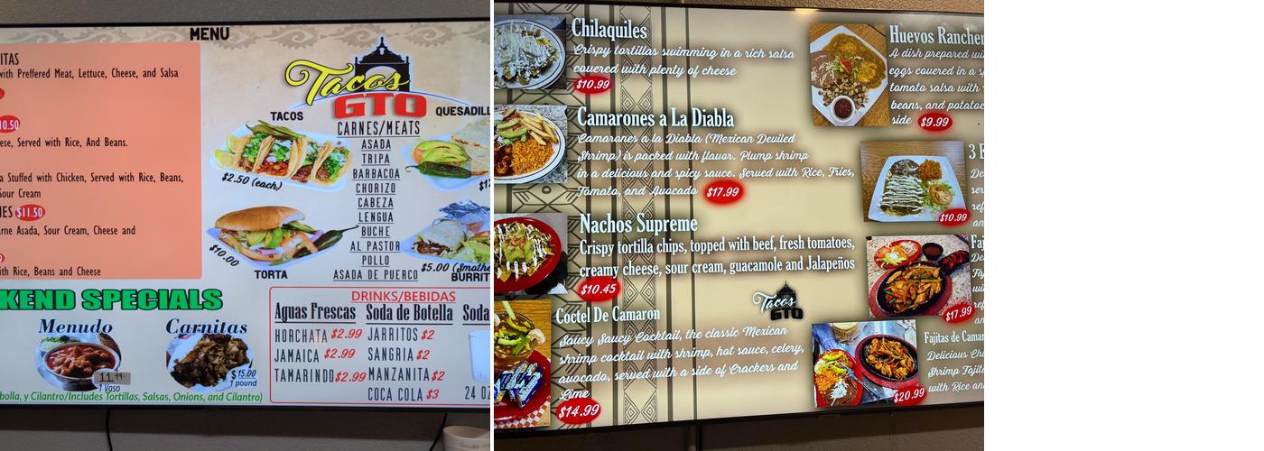 Tacos GTO Restaurant Menu