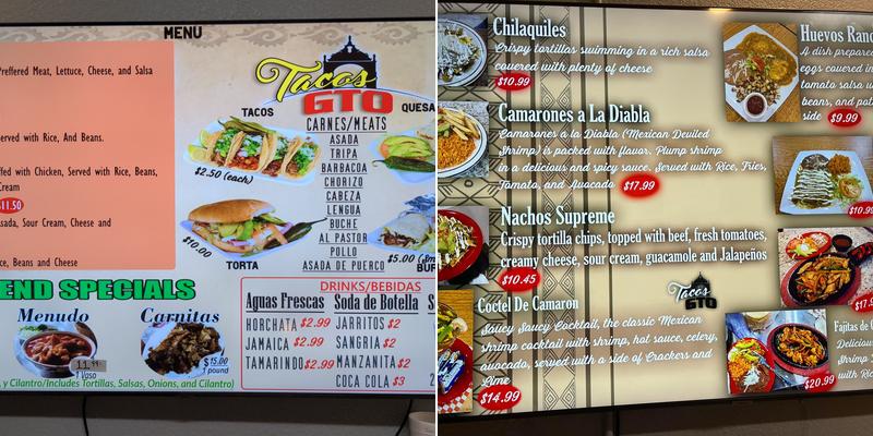 Tacos GTO Restaurant Menu