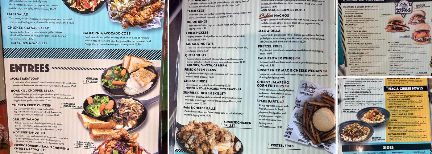 Sickies Garage Burgers & Brews Menu