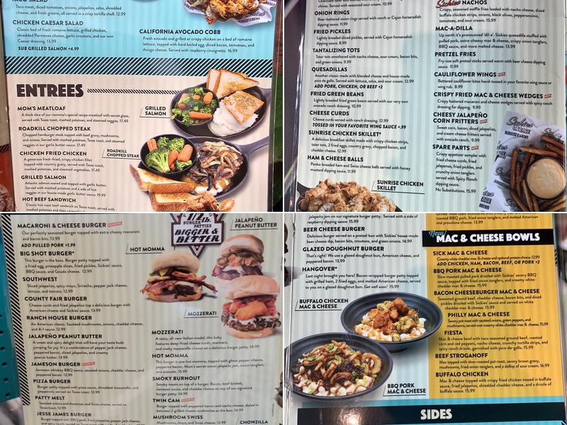 Sickies Garage Burgers & Brews Menu