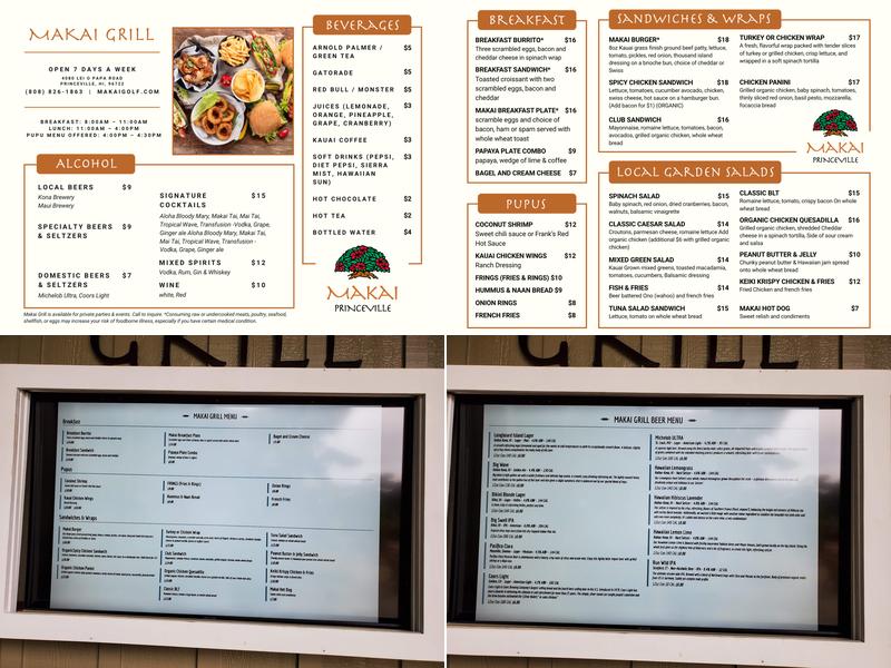 Makai Grill and Golf Pro Shop Menu