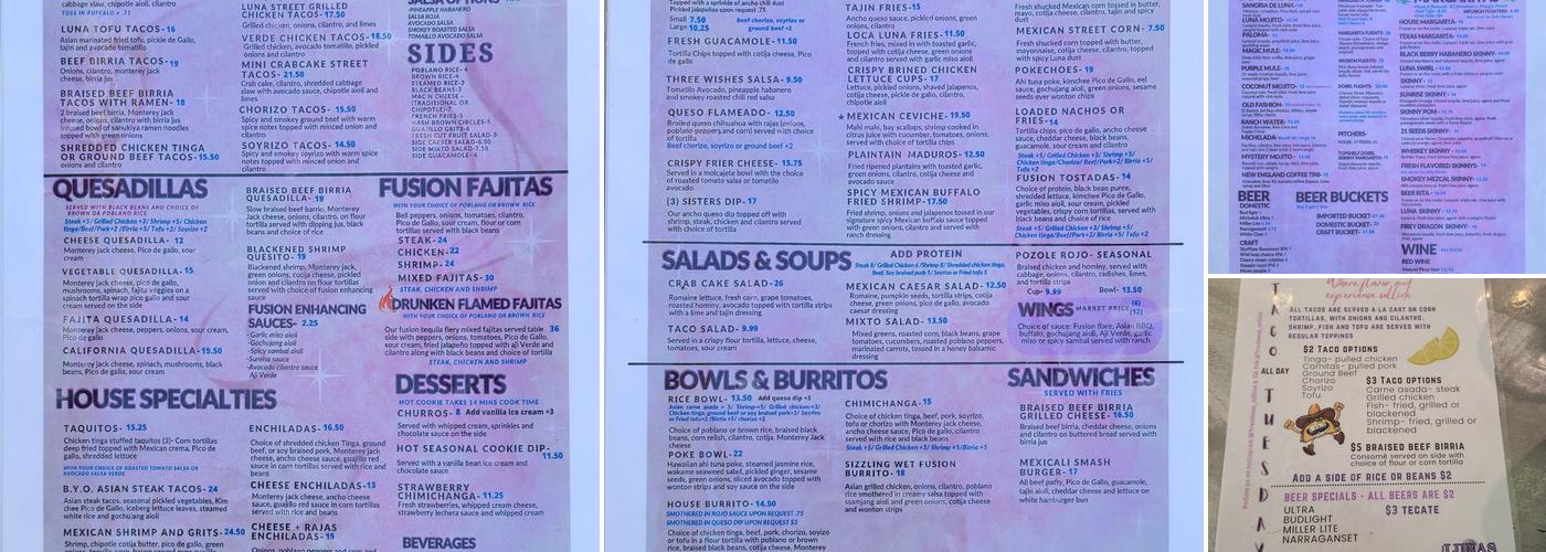 Tres Lunas Infused Tequila Bar Menu