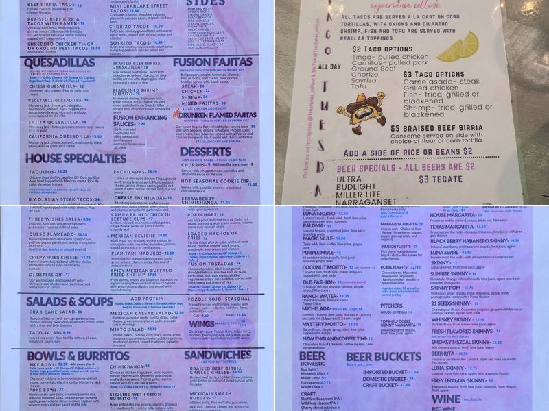 Tres Lunas Infused Tequila Bar Menu