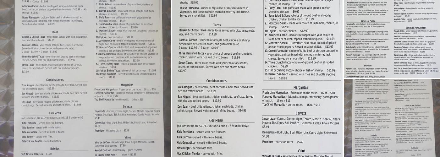 Monzon's Cantina & Grille Menu