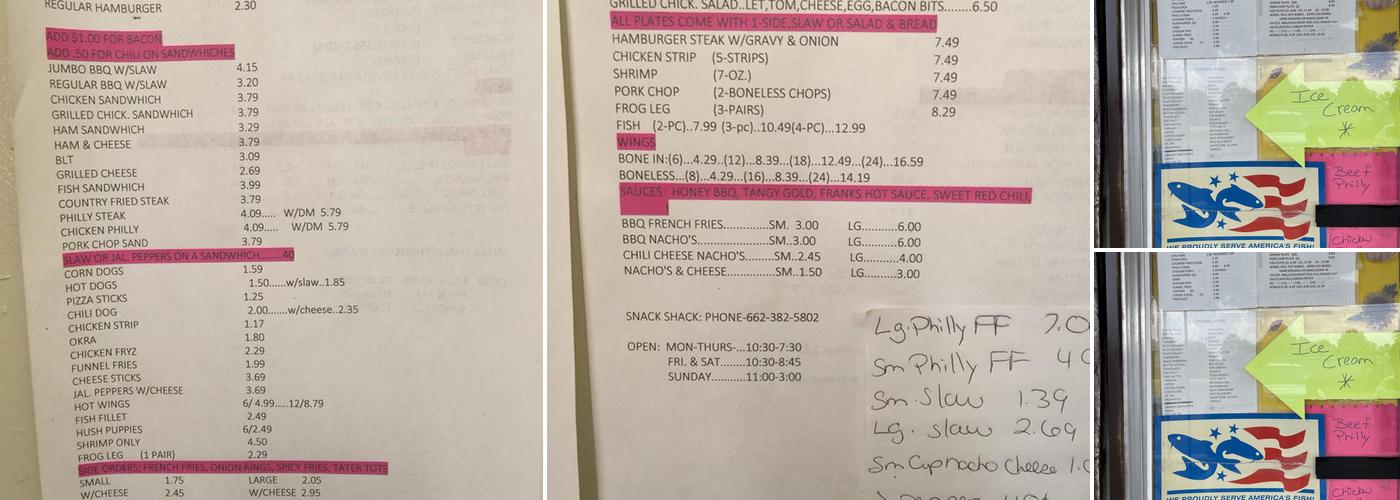 Snack Snack Menu