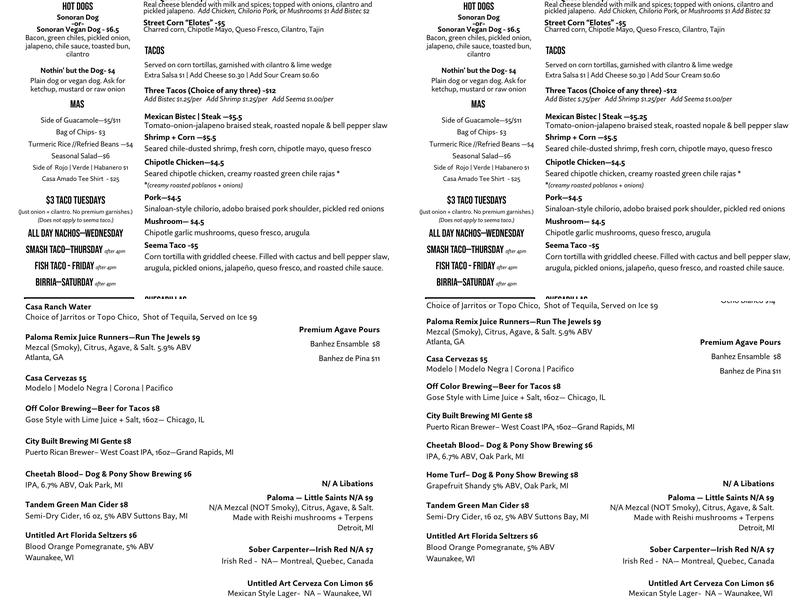 Casa Amado Taqueria Menu