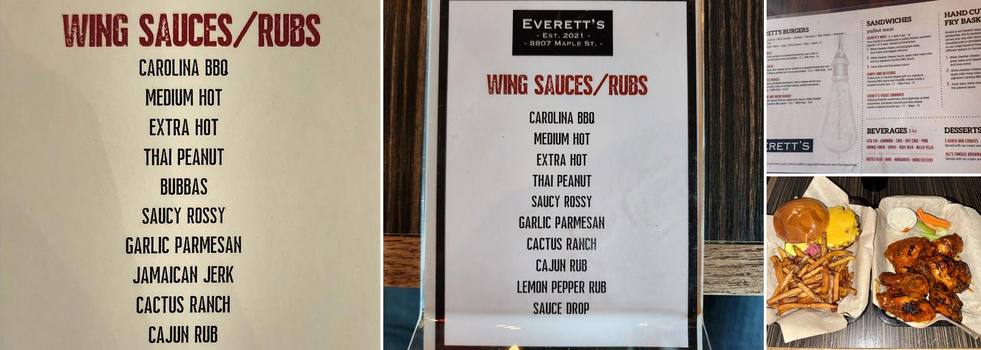 Everett's Menu