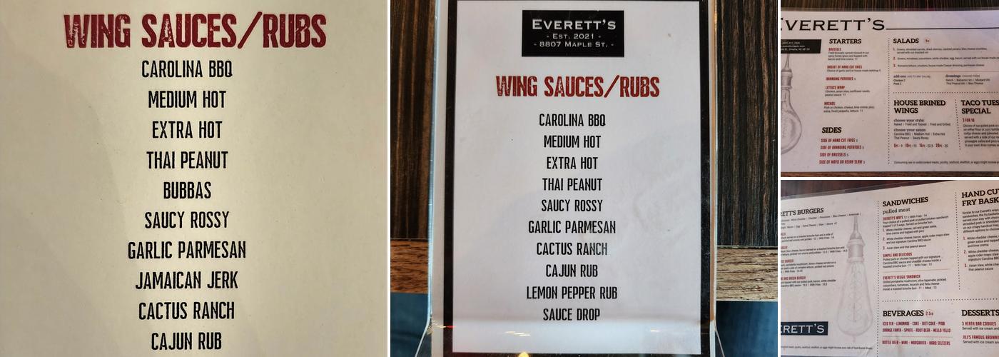 Everett's Menu