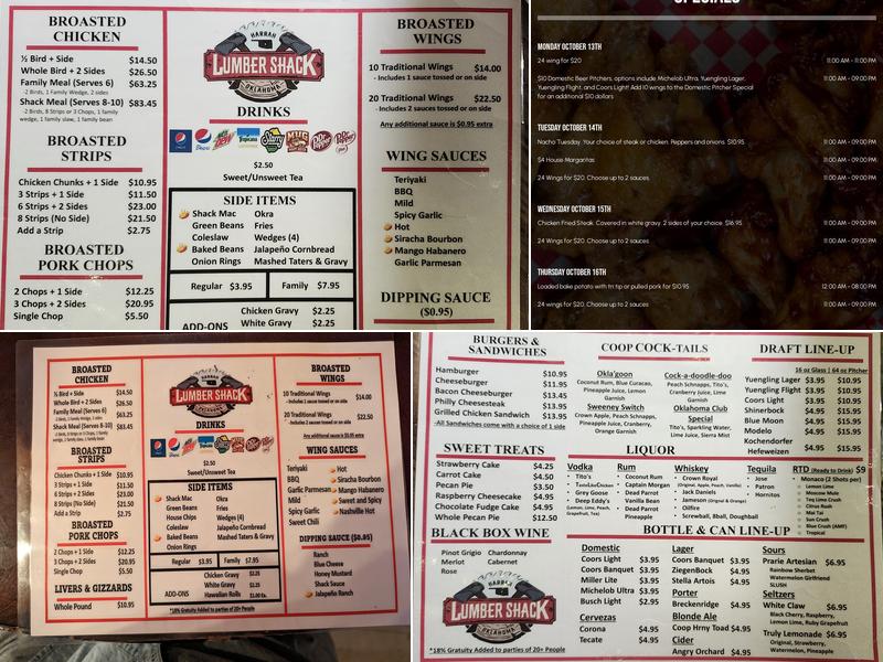 The Lumber Shack Menu