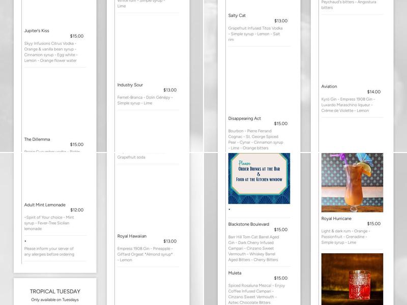 The Royal Bobcat Menu