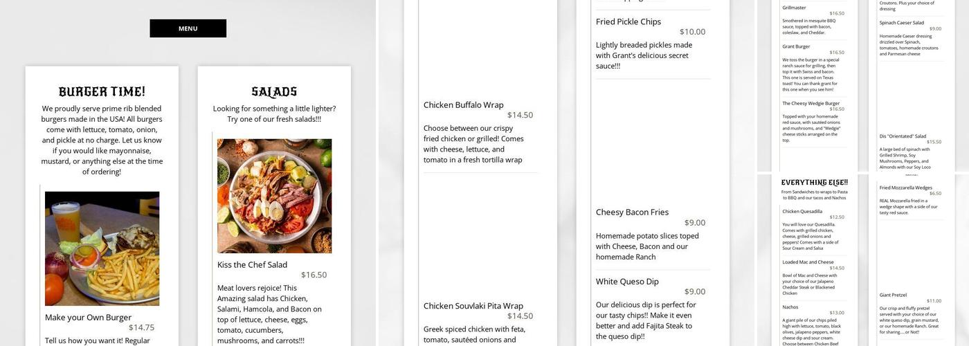 BONEZ BAR AND GRILL Menu