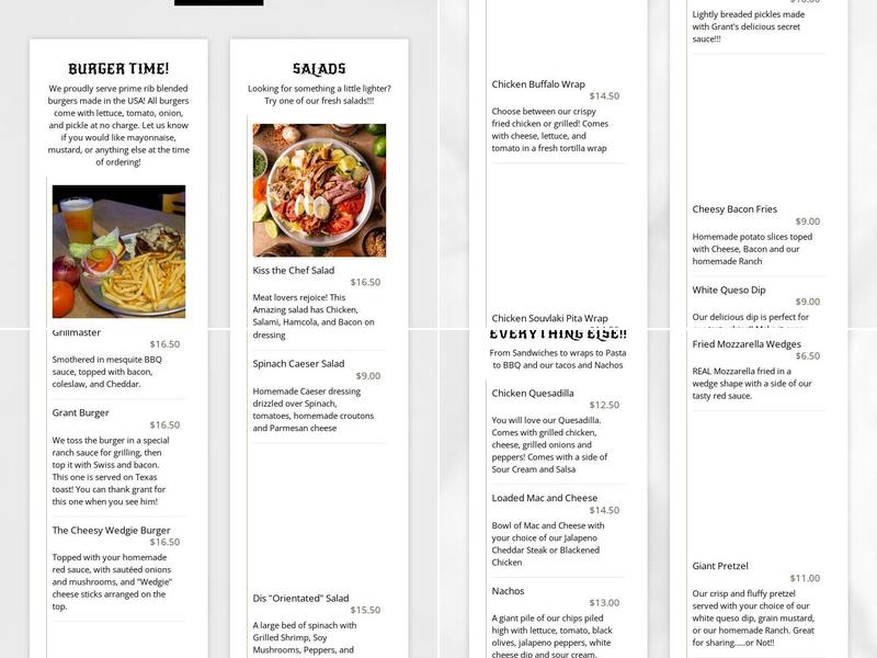 BONEZ BAR AND GRILL Menu