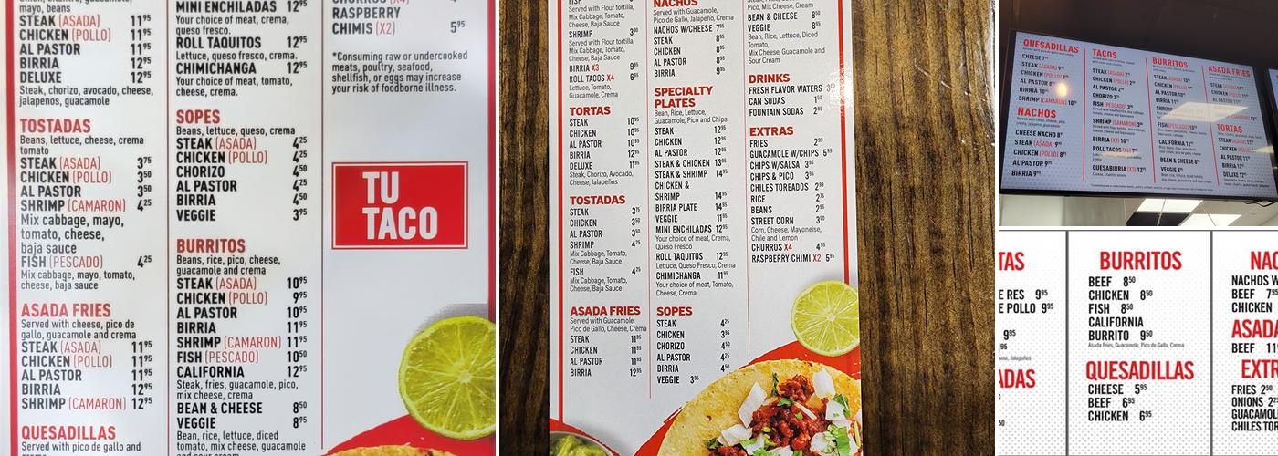 Tu Taco Menu