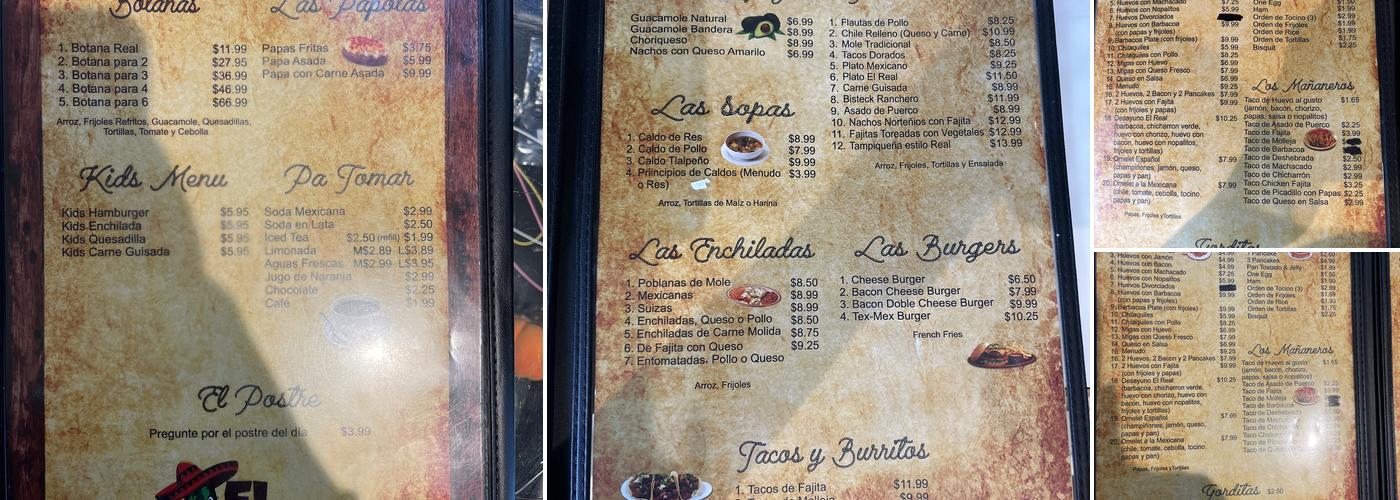 EL REAL RESTAURANT Menu