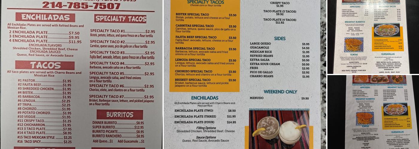 Taquerias Cervantez Menu