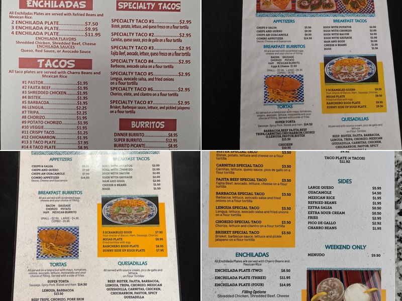 Taquerias Cervantez Menu