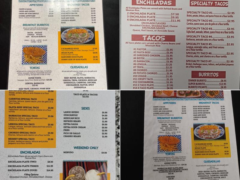 Taquerias Cervantez Menu