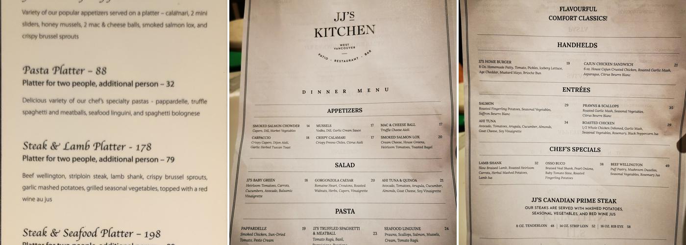 JJ's Kitchen Menu