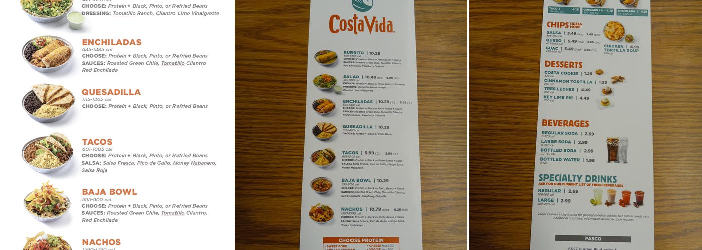 Costa Vida Menu