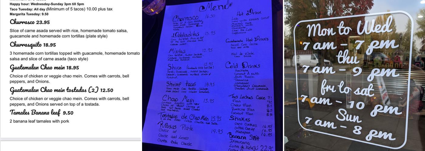 La Pasadita Guatemalan Cuisine and Cafe Menu