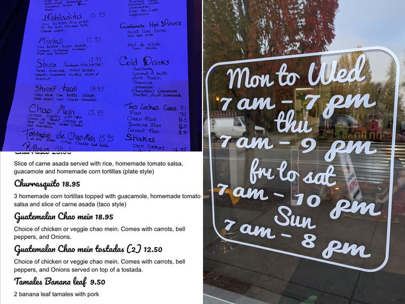 La Pasadita Guatemalan Cuisine and Cafe Menu