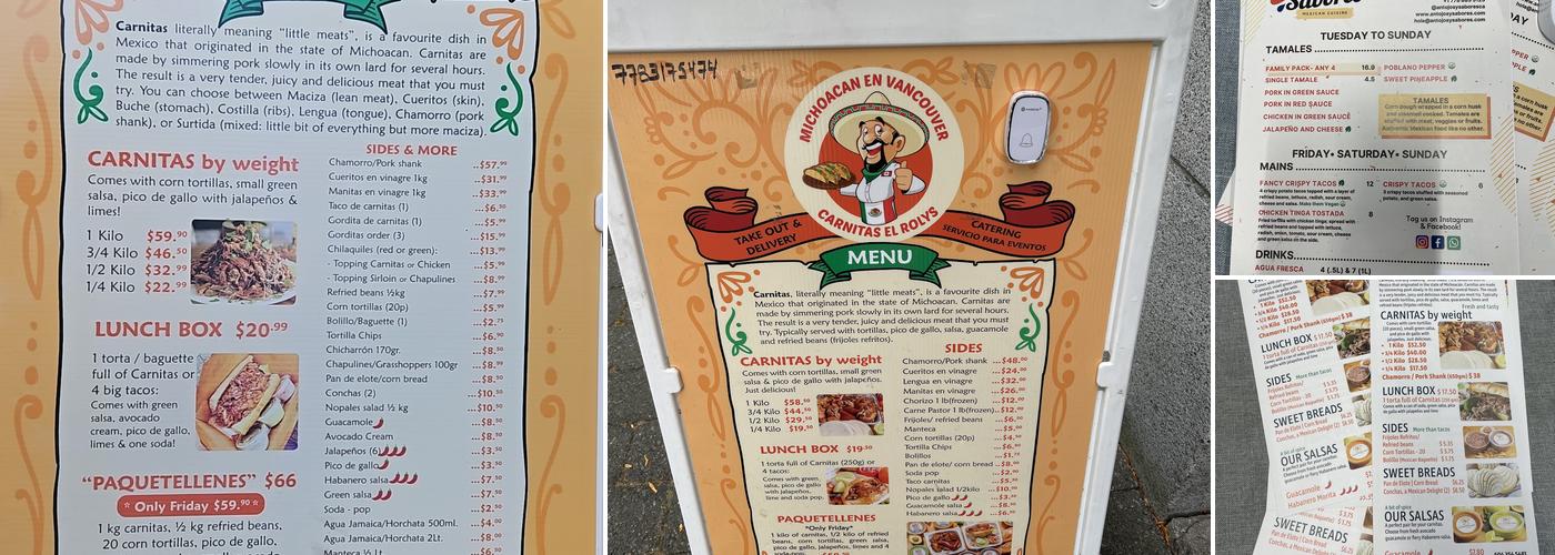 Carnitas El Rolys Menu