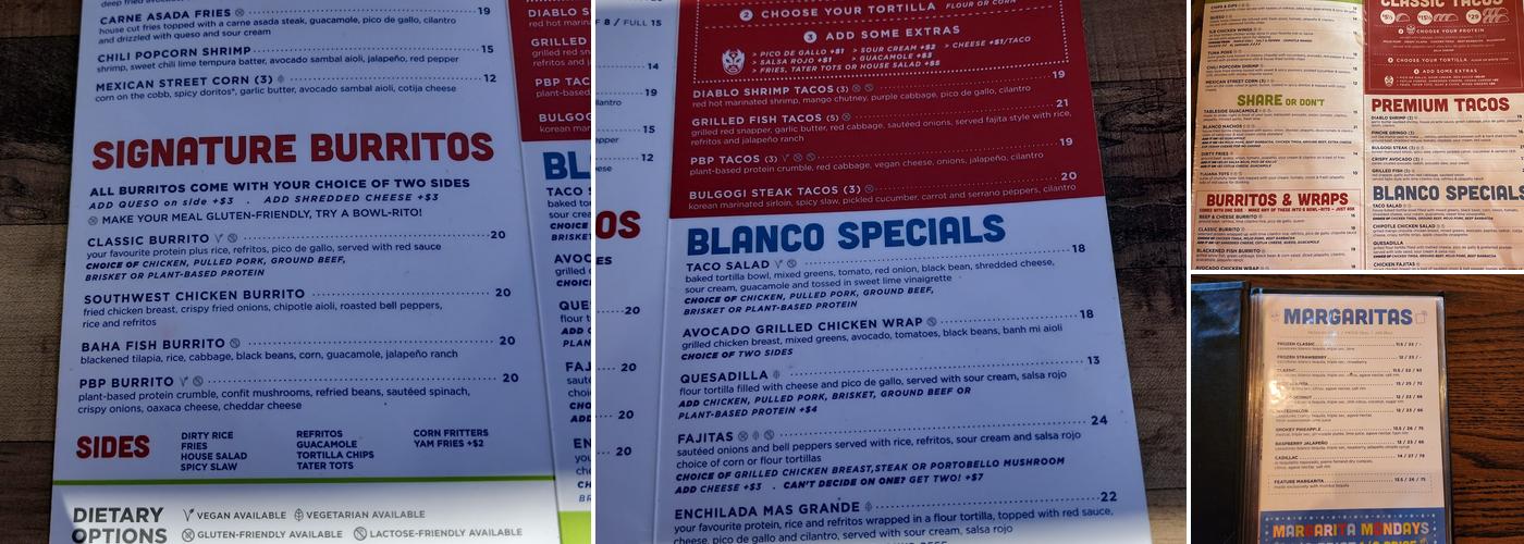 Blanco Cantina Menu