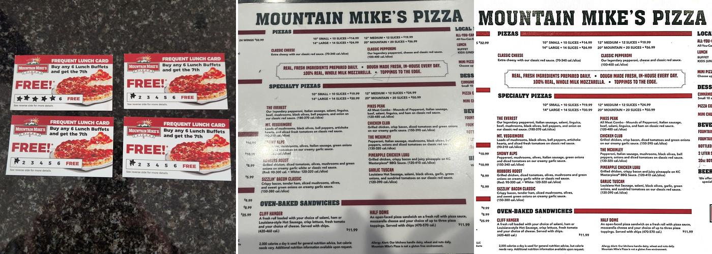 Mountain Mike's Pizza Menu