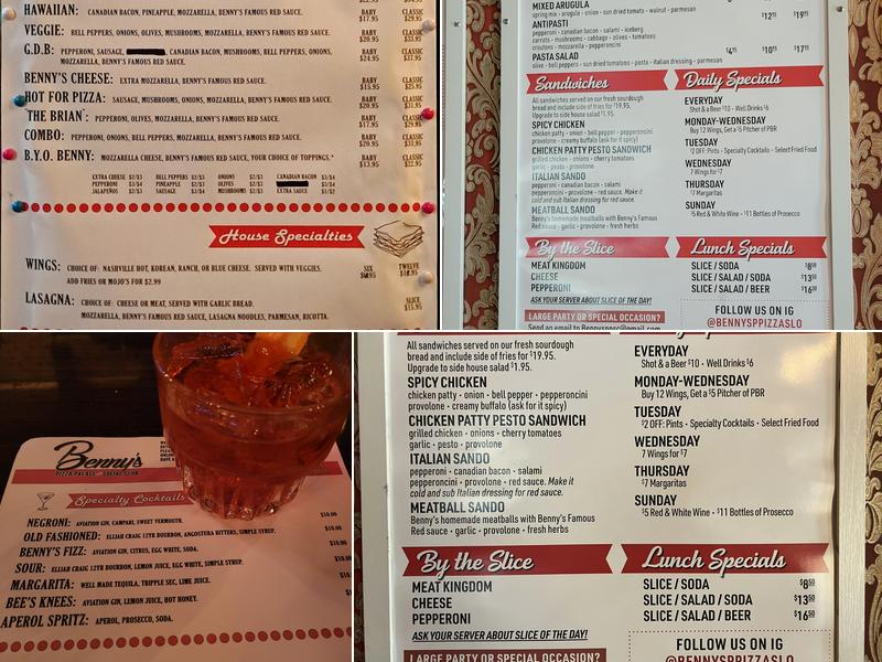 Benny’s Pizza Palace and Social Club Menu