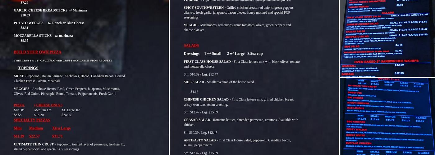 First Class Pizza - H.B. Menu