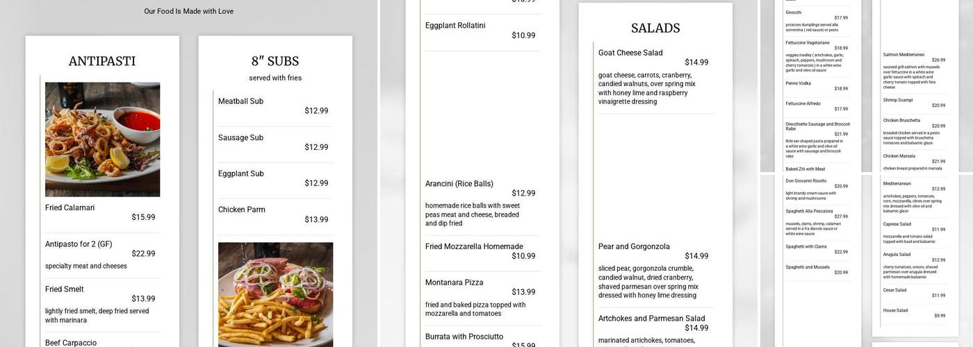 Don Giovanni contemporary italian and pizzeria Menu