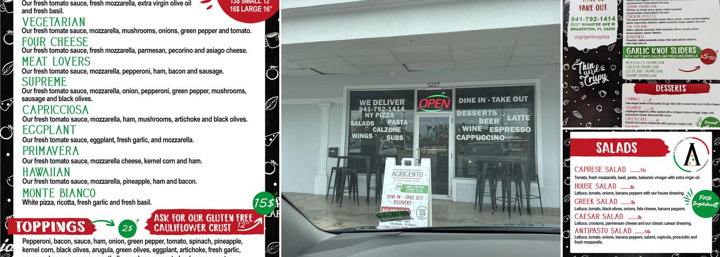 Agrigento Pizzeria Caffe Menu