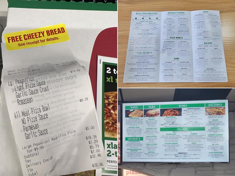 Marcos Pizza Menu