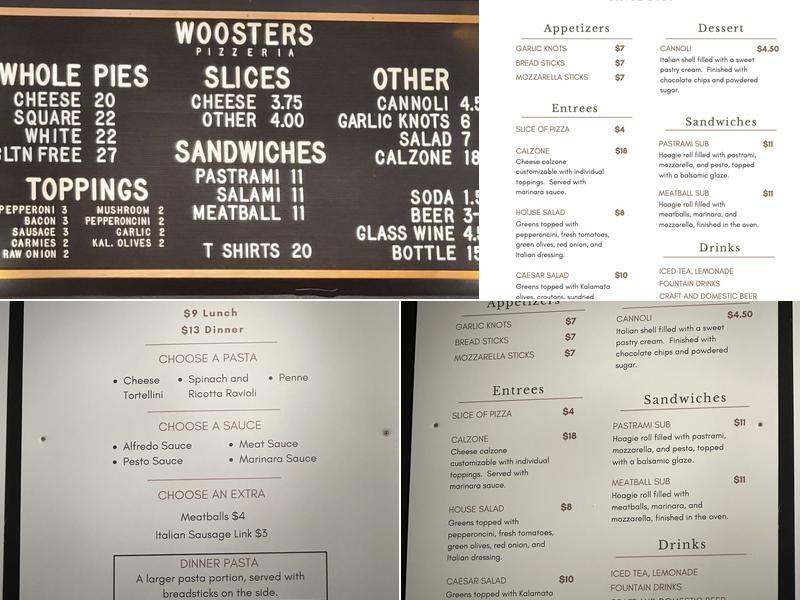 Wooster's Pizzeria Menu