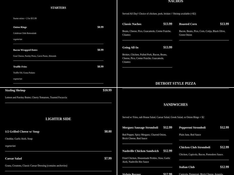 Parlor Menu